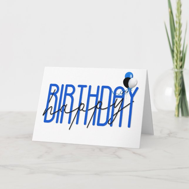 Carte ballons d'anniversaire heureux contemporain sur bl (Devant)