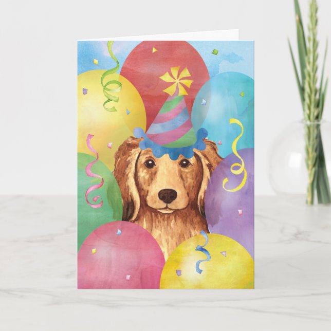 Carte Ballons d'anniversaire Longhhair Dachshund (Devant)