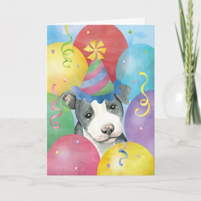 Carte Ballons d'anniversaire Pit Bull Terrier (Devant)