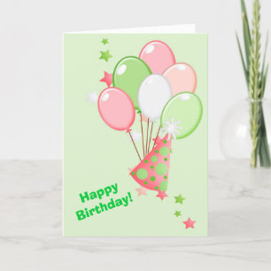 Carte Ballons d'anniversaire vert et rose