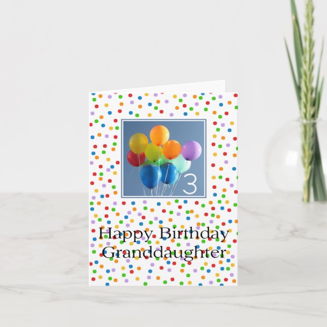 Carte Ballons de 3e anniversaire de petite-fille (Devant)