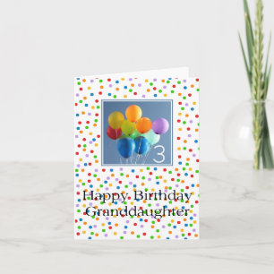 Carte Ballons de 3e anniversaire de petite-fille
