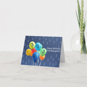 Carte Ballons de 3e anniversaire de petite-fille