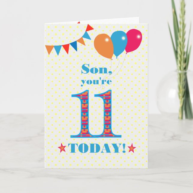 Carte Ballons de Bunting Son 11e anniversaire (Devant)