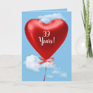 Carte Ballons de coeur rouge pour le 39e anniversaire