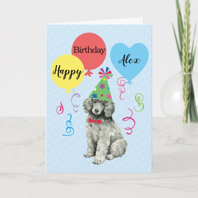 Carte Ballons de fête d'anniversaire caniche (Devant)