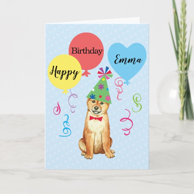 Carte Ballons de fête d'anniversaire Shiba Inu (Devant)