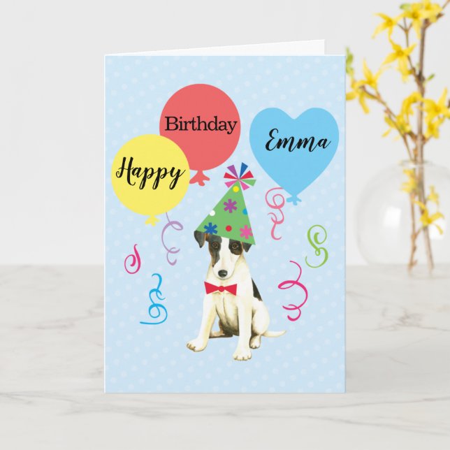 Carte Ballons de fête d'anniversaire Smothday Fox Terrie (Fleur jaune)