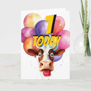 Carte Ballons de vache 1er anniversaire
