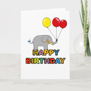 Carte Ballons d'éléphant en dessin animé fête