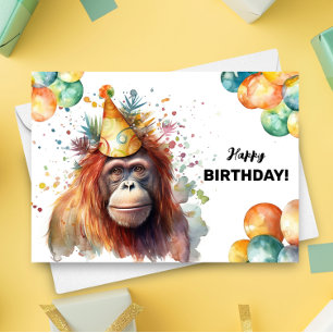 Carte Ballons d'Orangoutan et Casquette de fête Joyeux a