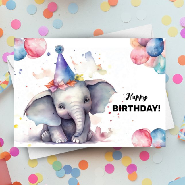 Carte Ballons éléphants et chapeau de fête Joyeux annive (Créateur téléchargé)