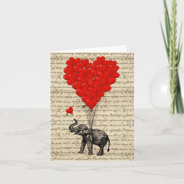 Carte Ballons en forme d'éléphant et de cœur (Devant)