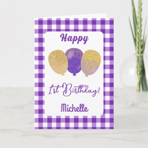 Carte Ballons En vichy et Parties scintillant pourpres 1