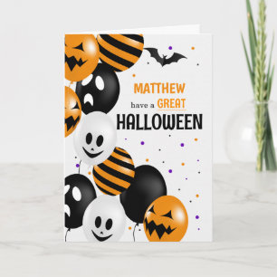 Carte Ballons et Pois portant le nom Halloween