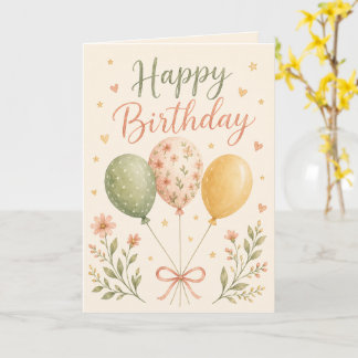 Carte Ballons Floraux Joyeux Anniversaire Aquarelle Past