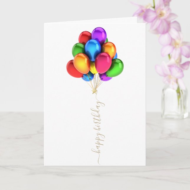 Carte Ballons lumineux colorés | Joyeux script d'anniver (Orchidée)