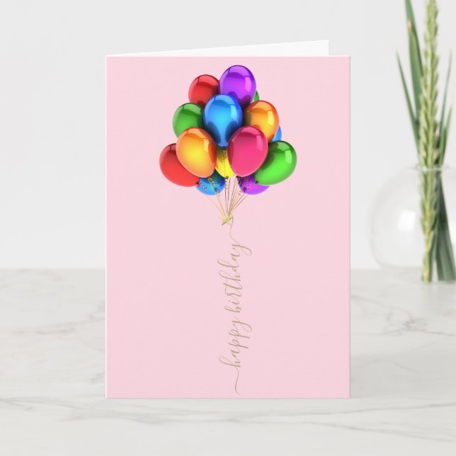 Carte Ballons lumineux colorés | Joyeux script d'anniver (Devant)