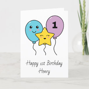 Carte Ballons mignons colorés 1er anniversaire