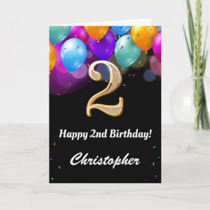 Carte Ballons noir et or 2 ans