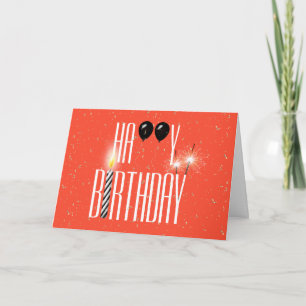 Carte Ballons noirs d'anniversaire avec cierges magiques