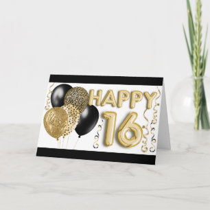 Carte Ballons posters de animaux et or Joyeux 16e annive