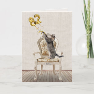 Carte Ballons pour 82e anniversaire et chat tigré