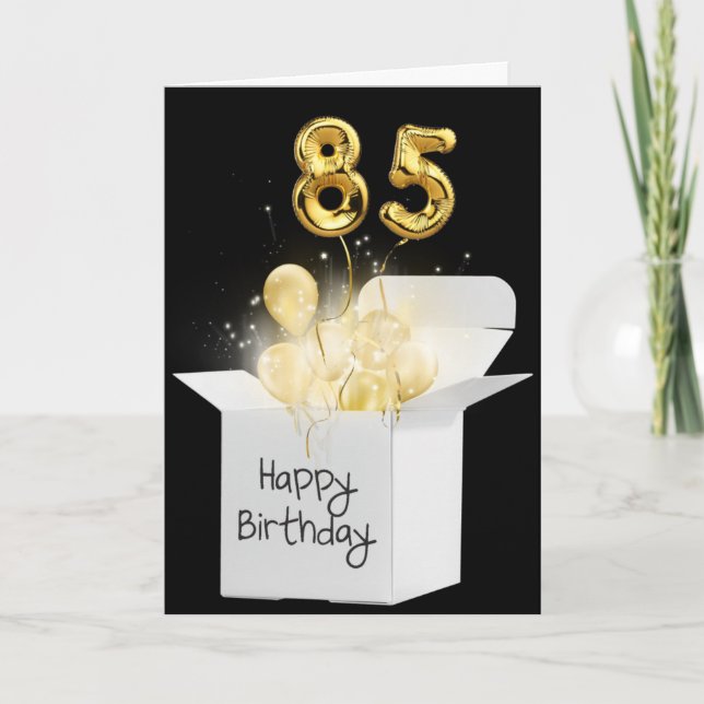 Carte Ballons pour le 85e anniversaire en or dans une bo (Devant)