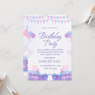 Carte Ballons rose pastel pour fête d'anniversaire