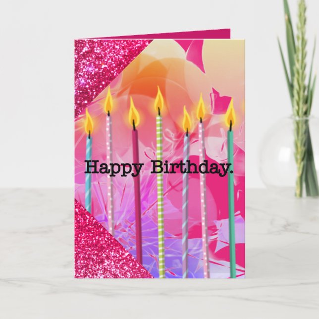 Carte Ballons roses et bougies Fille Anniversaire (Devant)