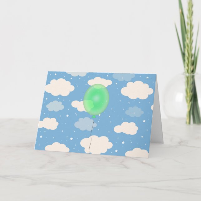 Carte Ballons vert mignon et un ciel joyeux anniversaire (Devant)