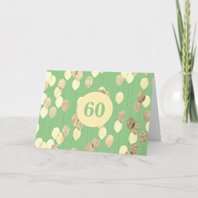 Carte Ballons verts et or 60e anniversaire (Devant)