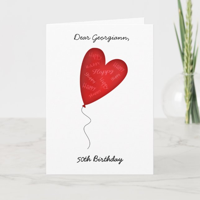 Carte Balloon de coeur 50e ou toute année Anniversaire S (Devant)