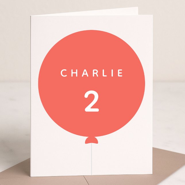 Carte Balloon moderne | Coral rose Anniversaire Nom Fill (Créateur téléchargé)