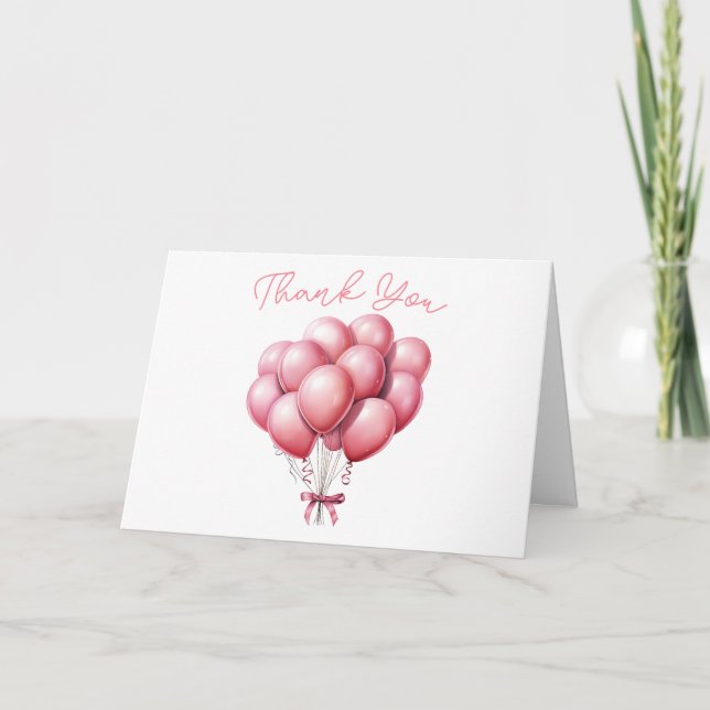 Carte Balloon rose Aquarelle fille Baby shower Merci (Devant)