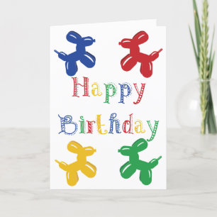 Carte Balloon Sculpture Animaux Chiens colorés Anniversa