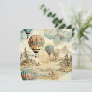 Carte Balloon vintage à air chaud dans un paysage serein
