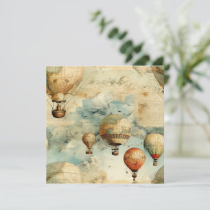 Carte Balloon vintage à air chaud dans un paysage serein