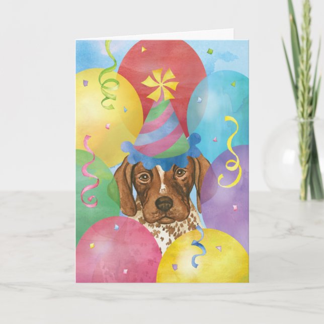 Carte Balloons d'anniversaire Pointeur allemand à cheveu (Devant)
