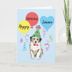 Carte Balloons de fête d'anniversaire Australian Shepher