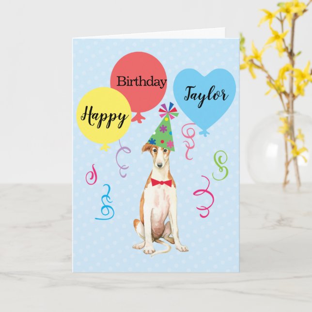 Carte Balloons de fête d'anniversaire Borzoi (Fleur jaune)