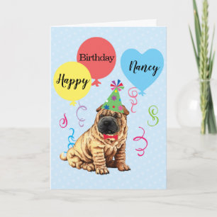 Carte Balloons de fête d'anniversaire chinois Shar-Pei