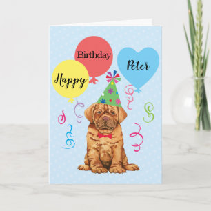 Carte Balloons de fête d'anniversaire Dogue de Bordeaux 
