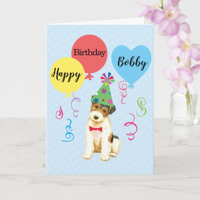 Carte Balloons de fête d'anniversaire Fil Fox Terrier (Orchidée)