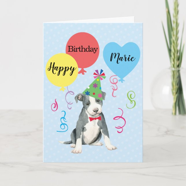 Carte Balloons de fête d'anniversaire Pit Bull Terrier (Devant)