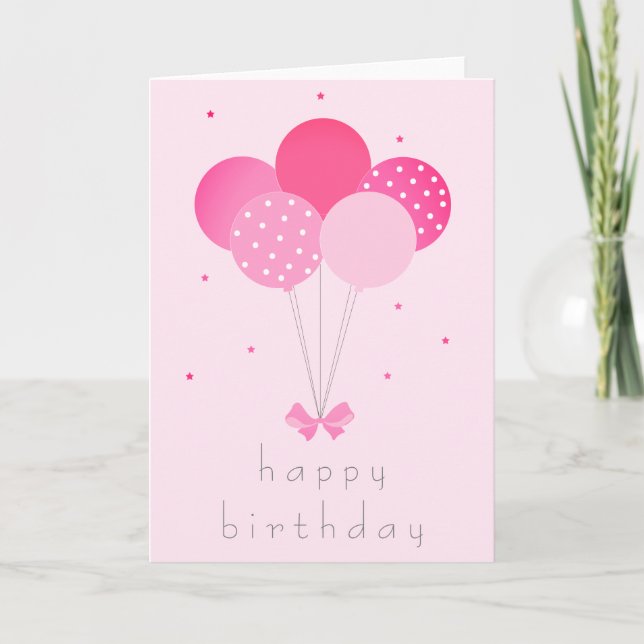 Carte Balloons Fille Anniversaire Avec Bow Blush Rose (Devant)