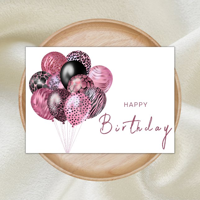 Carte Balloons Safari rose et noir Joyeux anniversaire (Créateur téléchargé)