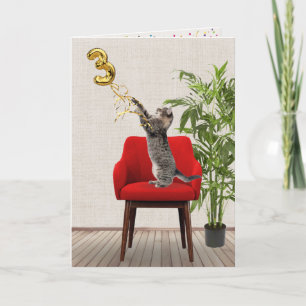 Carte Ballotte d'anniversaire 3e avec chat Tabby