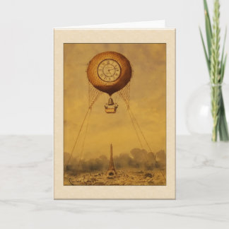 Carte Ballotte vintage à air chaud avec horloge salutati