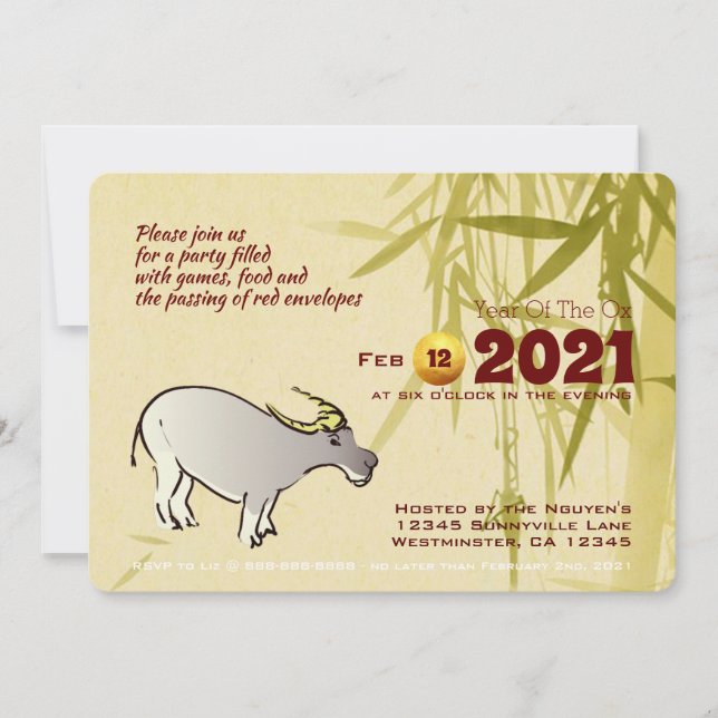 Carte Bambou Cartoon Ox Nouvel An Chinois 2021 HFInv (Devant)